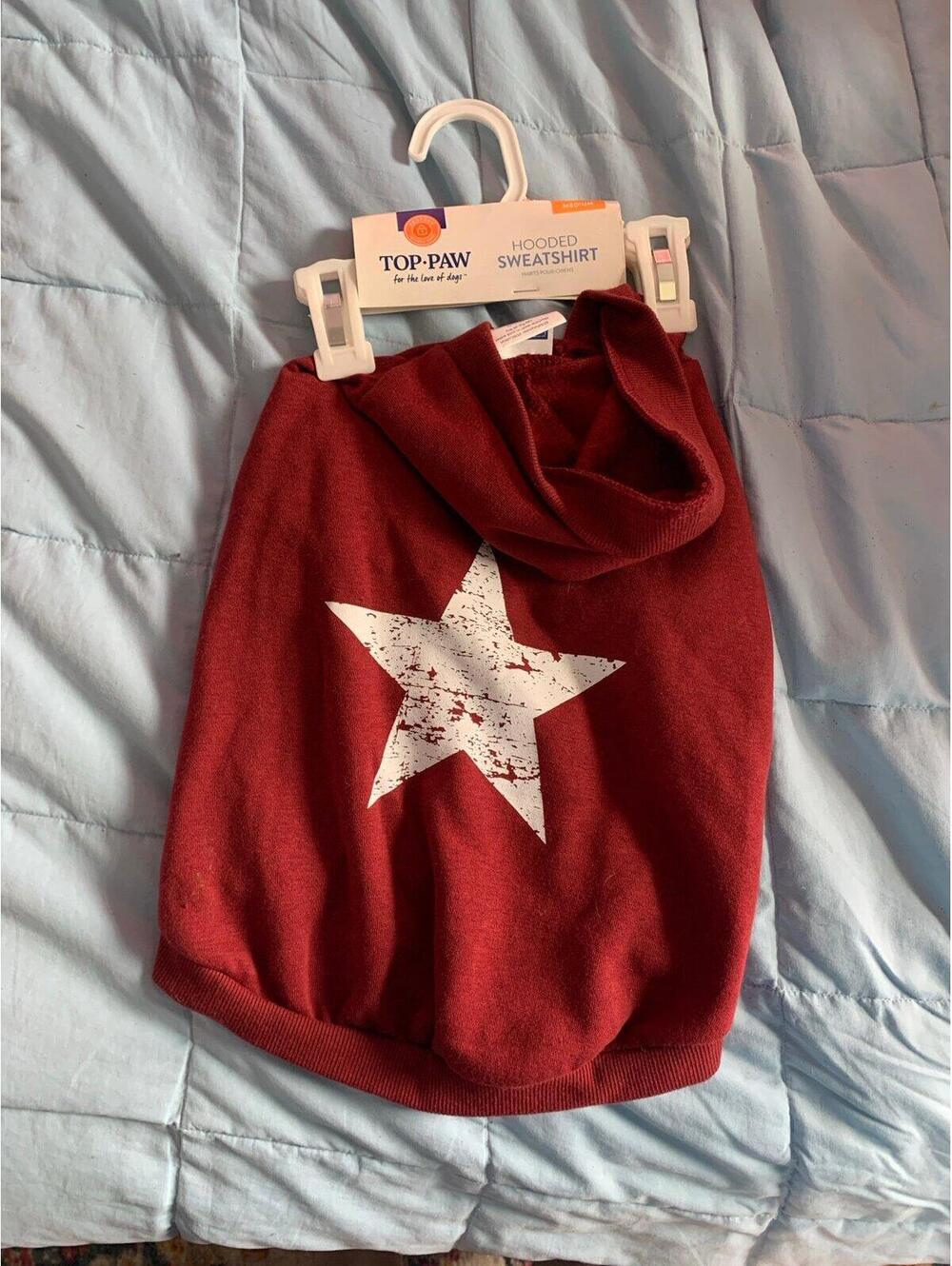 Top Paw Red Star Hooded Dog Sweatshirt – Medium Pet Hoodie